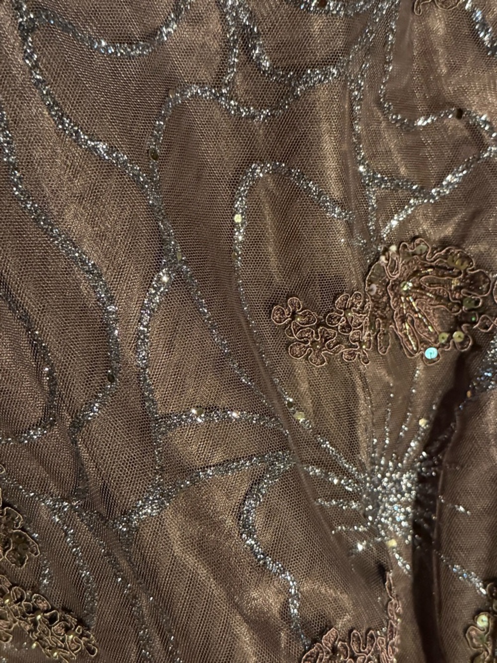 Jovani | Mauve Embellished Strapless Ball Gown Floral Sequin Overlay - Picture 7 of 7